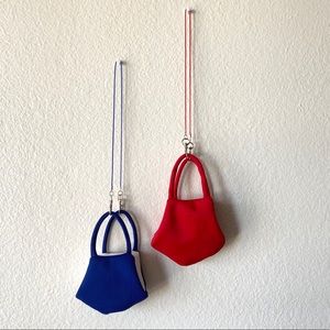 2 Face Mask Lanyard Holder Blue Red